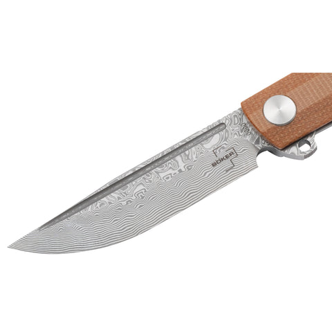 Faca de bolso Cataclyst Brown Damascus Micarta HandleBoker Plus Steel