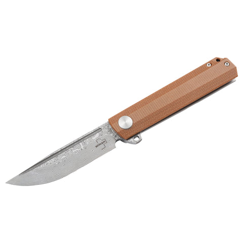 Faca de bolso Cataclyst Brown Damascus Micarta HandleBoker Plus Steel