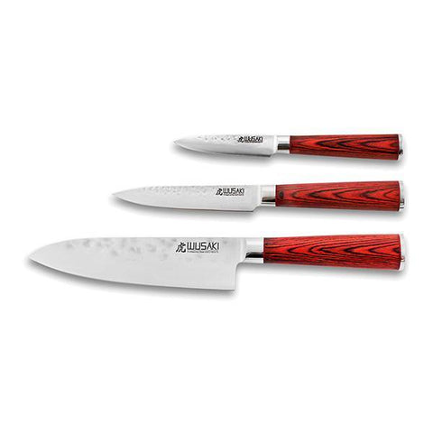 Conjunto de 3 facas em caixa (Santoku, Universal e Office) | WUSAKI